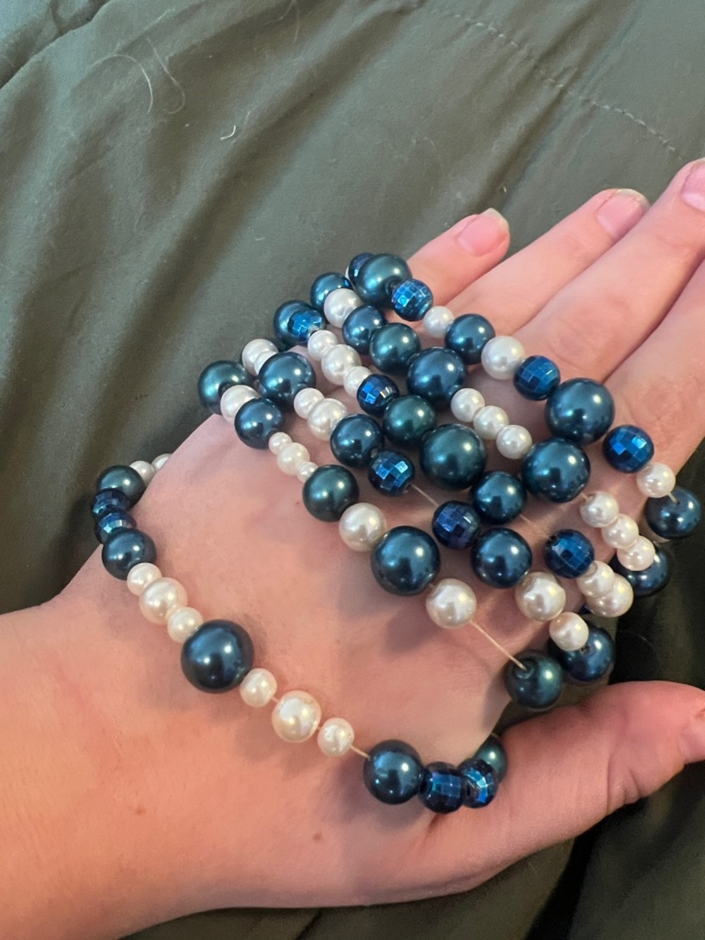 Blue and White Pearl Beaded Bracelet Stack